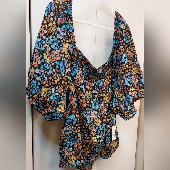 ANA Women's Floral Scoop Neck Peasant Top NWT Pouf Sleeves Boho 100% Cotton - Picture 5 of 16